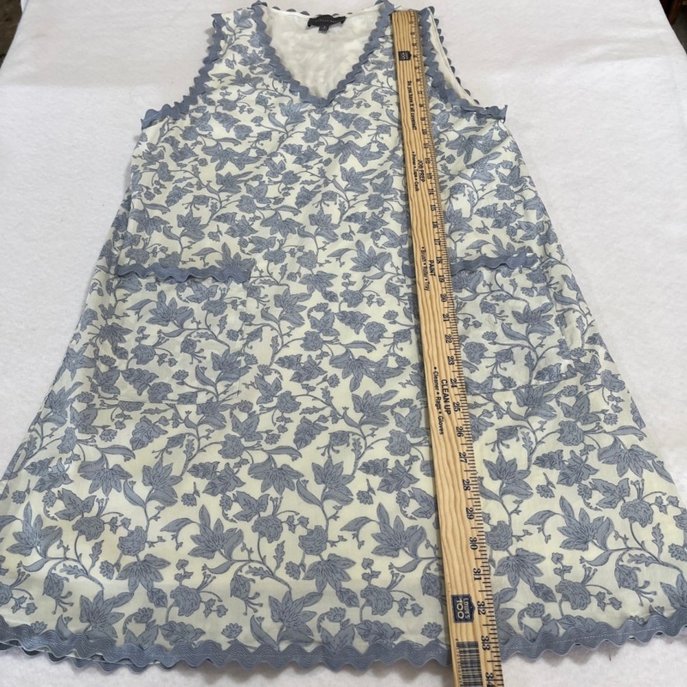Hudson Gray Blue Floral Rickrack Trim100% Cotton Sleeveless Shift Dress S Summer - Picture 3 of 7